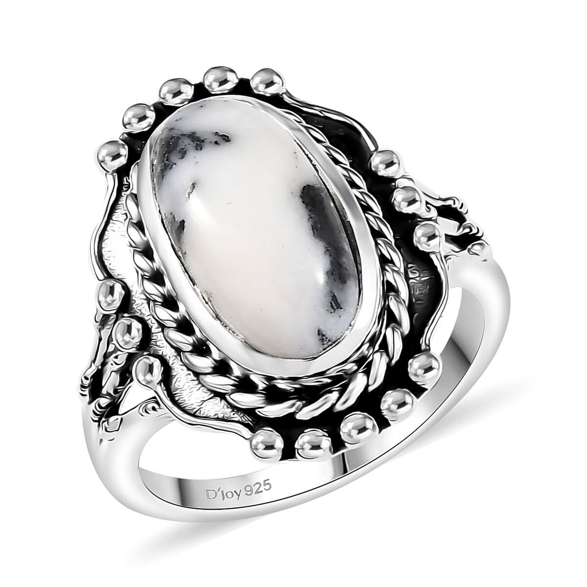 D’Joy Artisan Crafted White Buffalo 3.60 ctw Solitaire Ring in Sterling Silver (Size 10.0)