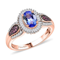 D'Joy Tanzanite, Pink Spinel and Diamond Ring in 18K Vermeil RG Over Sterling Silver (Size 10.0) 1.20 ctw