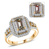 D'Joy AAA Asscher Cut Turkizite, Moissanite Ring in 18K Vermeil YG Over Sterling Silver (Size 10.0) 1.80 ctw