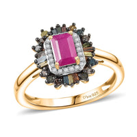 D'Joy Premium Royal Ruby and Multi Diamond 1.20 ctw Ring in 18K Vermeil Yellow Gold Over Sterling Silver (Size 10.0)