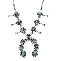D'Joy Artisan Crafted Whispering Web Turquoise 14.60 ctw Squash Blossom Necklace 18 Inches in Sterling Silver