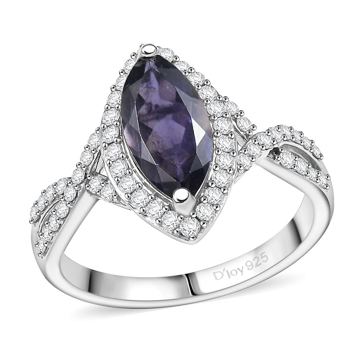 D'Joy Catalina Iolite and Moissanite 2.00 ctw Ring in Rhodium Over Sterling Silver
