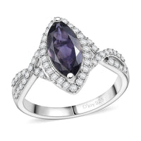 D'Joy Catalina Iolite and Moissanite 2.00 ctw Ring in Rhodium Over Sterling Silver