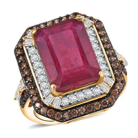 D'Joy Niassa Ruby (FF), White and Chocolate Zircon Ring in 18K Vermeil YG Over Sterling Silver (Size 10.0) 12.80 ctw