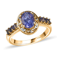 D'Joy Catalina Iolite 1.30 ctw Golden Orbit Ring in Rhodium and 18K Vermeil Yellow Gold Over Sterling Silver