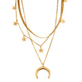 3 Layered Chain Star and Moon Charm Necklace with 2Inch Extender (16, 18 and 22 Inches) in ION Plated YG Stainless Steel - Sticky add to cart bar