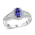 D'Joy AAA Tanzanite and White Zircon 1.50 ctw Starburst Ring in Rhodium Over Sterling Silver (Size 10.0) - Sticky add to cart bar