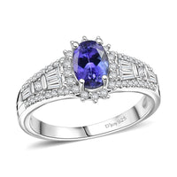 D'Joy AAA Tanzanite and White Zircon 1.50 ctw Starburst Ring in Rhodium Over Sterling Silver (Size 10.0)