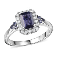 D'Joy Catalina Iolite and White Zircon 1.30 ctw Ring in Rhodium Over Sterling Silver (Size 10.0) (Del. in 10-12 Days)