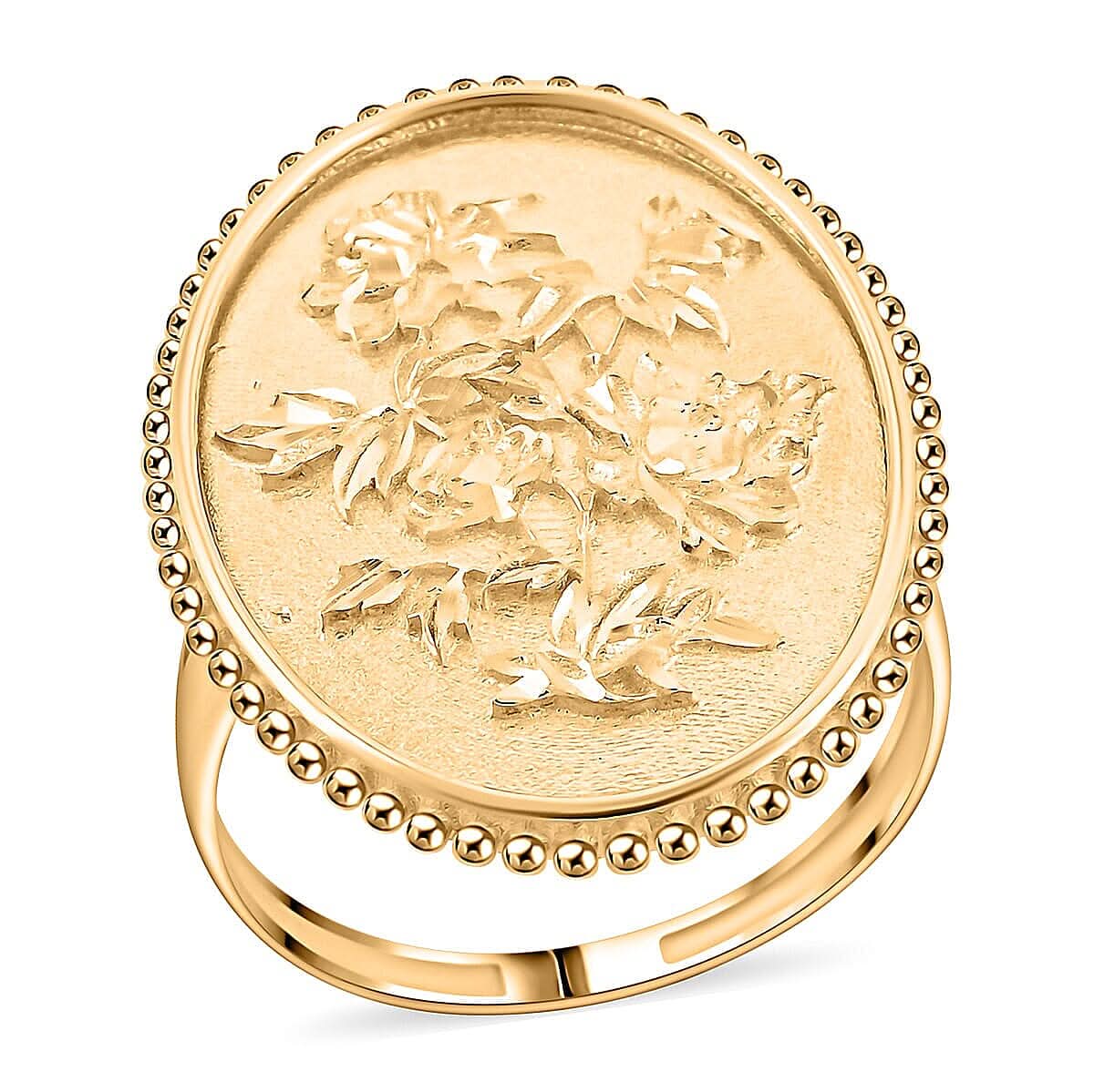 Doorbuster Italian 10K Yellow Gold  Floral Potrait Ring (Size 7.0) 2.67 Grams