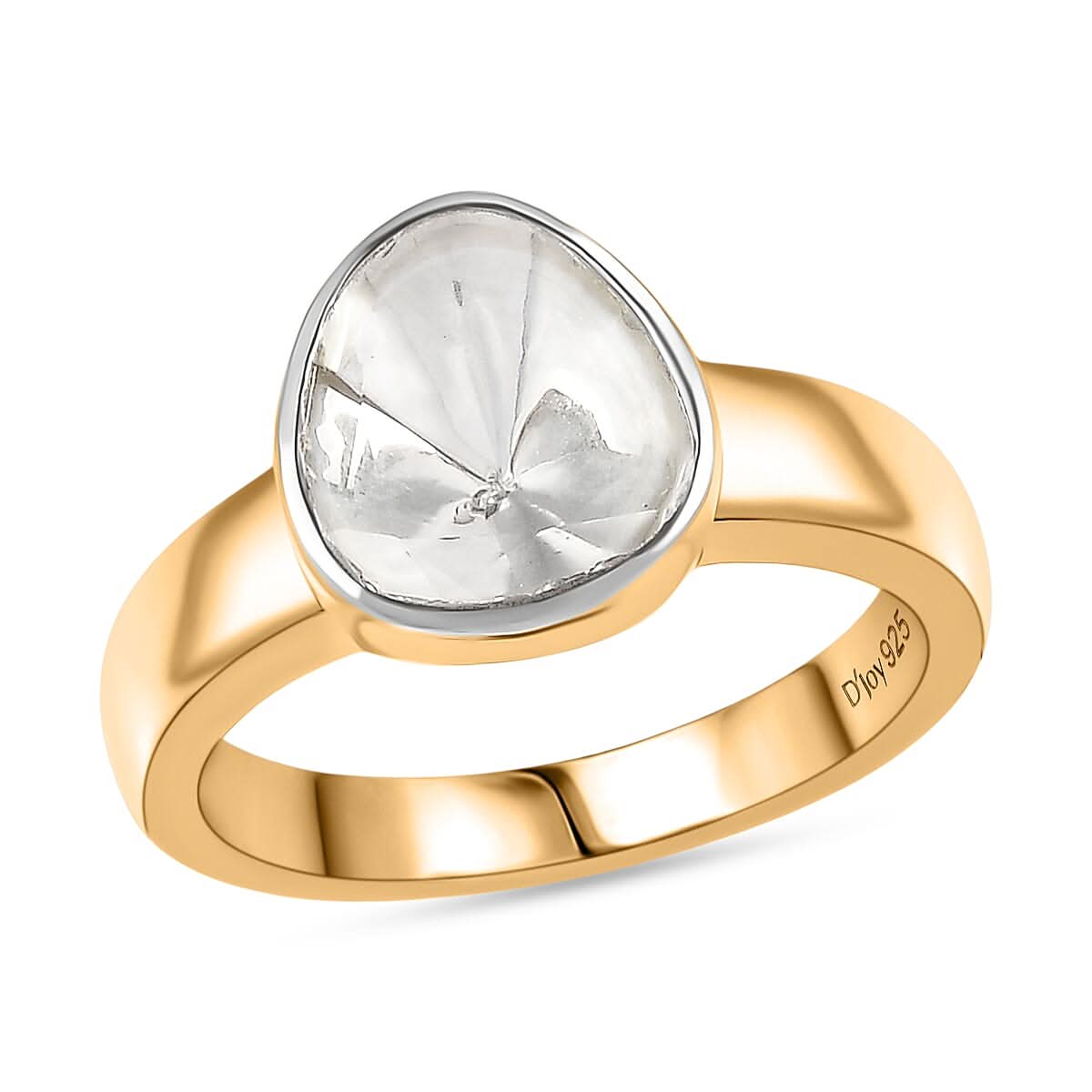 D'Joy Lab Grown Polki Diamond 0.50 ctw Timeless Solitaire Ring in 18K Vermeil Yellow Gold Over Sterling Silver (Size 10.0)