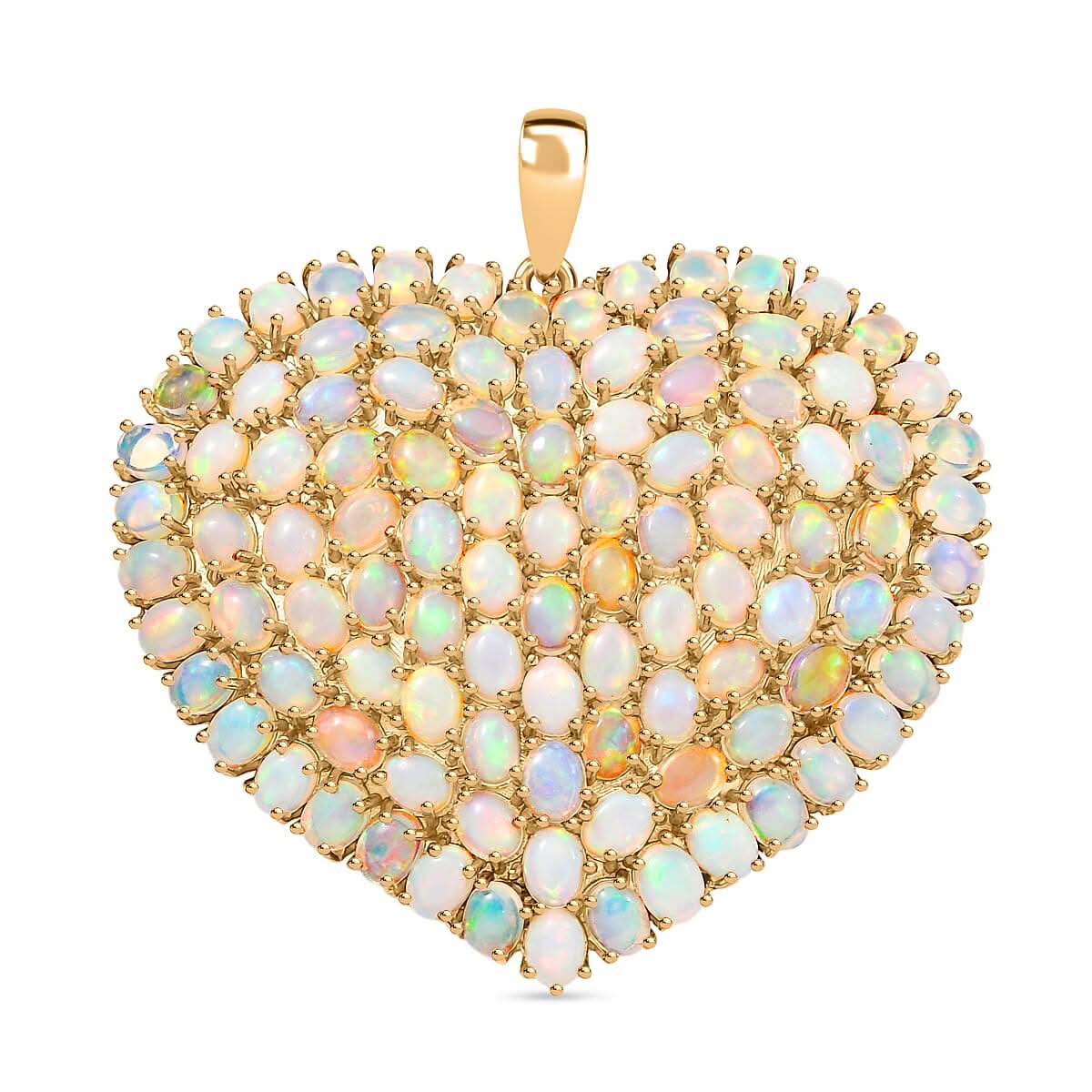 GP Premium Ethiopian Welo Opal Heart Pendant without Chain in 18K Vermeil YG Over Sterling Silver 11.10 ctw