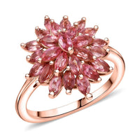 D'Joy Premium Blush Tourmaline Floral Spray Ring in 18K Vermeil RG Over Sterling Silver (Size 10.0) 2.10 ctw