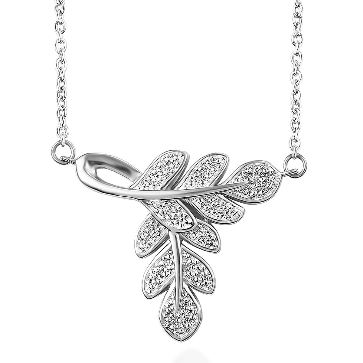 EverTrue Diamond Accent Leafs Necklace (20 Inches) in Platinum Bond