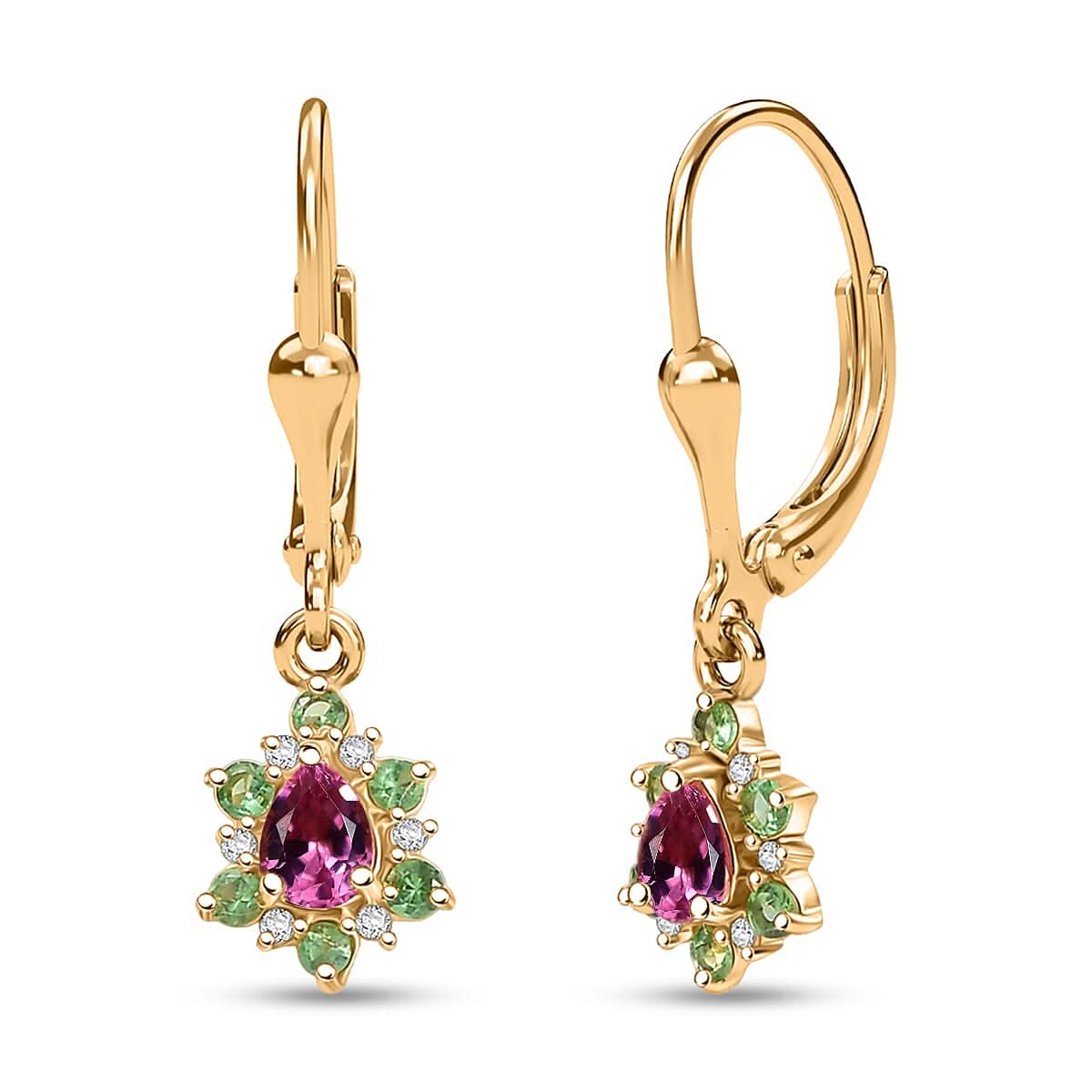 D'Joy Premium Mahenge Spinel and Multi Gemstone 0.55 ctw Drop Earrings in 18K Vermeil Yellow Gold Over Sterling Silver