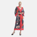 Dark Gray with Red Crane Placement Long Kimono - One Size Fits Most - Sticky add to cart bar