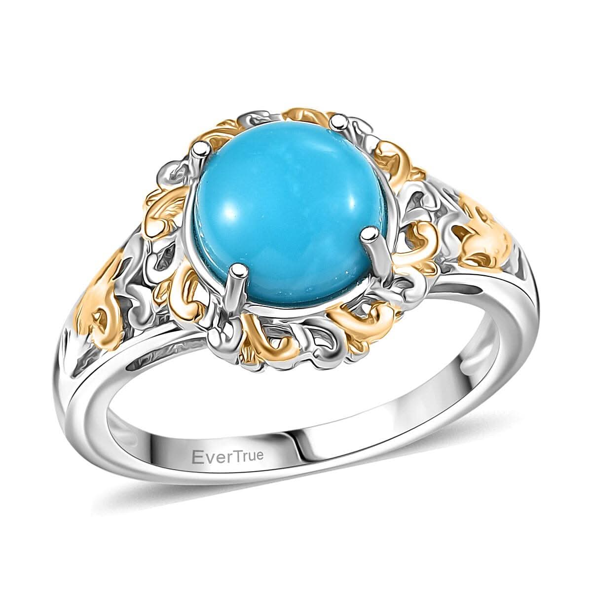 EverTrue Sleeping Beauty Turquoise Ring in 18K YG Plated and Platinum Bond (Size 10.0) 1.80 ctw