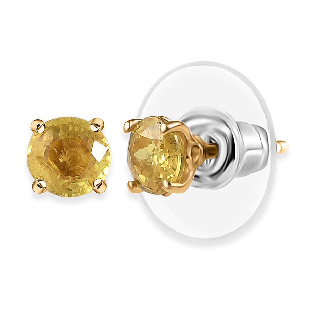 D'Joy Madagascar Yellow Sapphire 1.60 ctw Solitaire Stud Earrings in 18K Vermeil Yellow Gold Over Sterling Silver