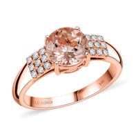 Certified & Appraised Luxoro AAA Marropino Morganite and I2 Diamond 1.85 ctw Ring in 14K Rose Gold (Size 10.0) 4.77 Grams