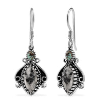 D'Joy Artisan Crafted White Buffalo and Blue Horizon Turquoise 4.20 ctw Earrings in Sterling Silver