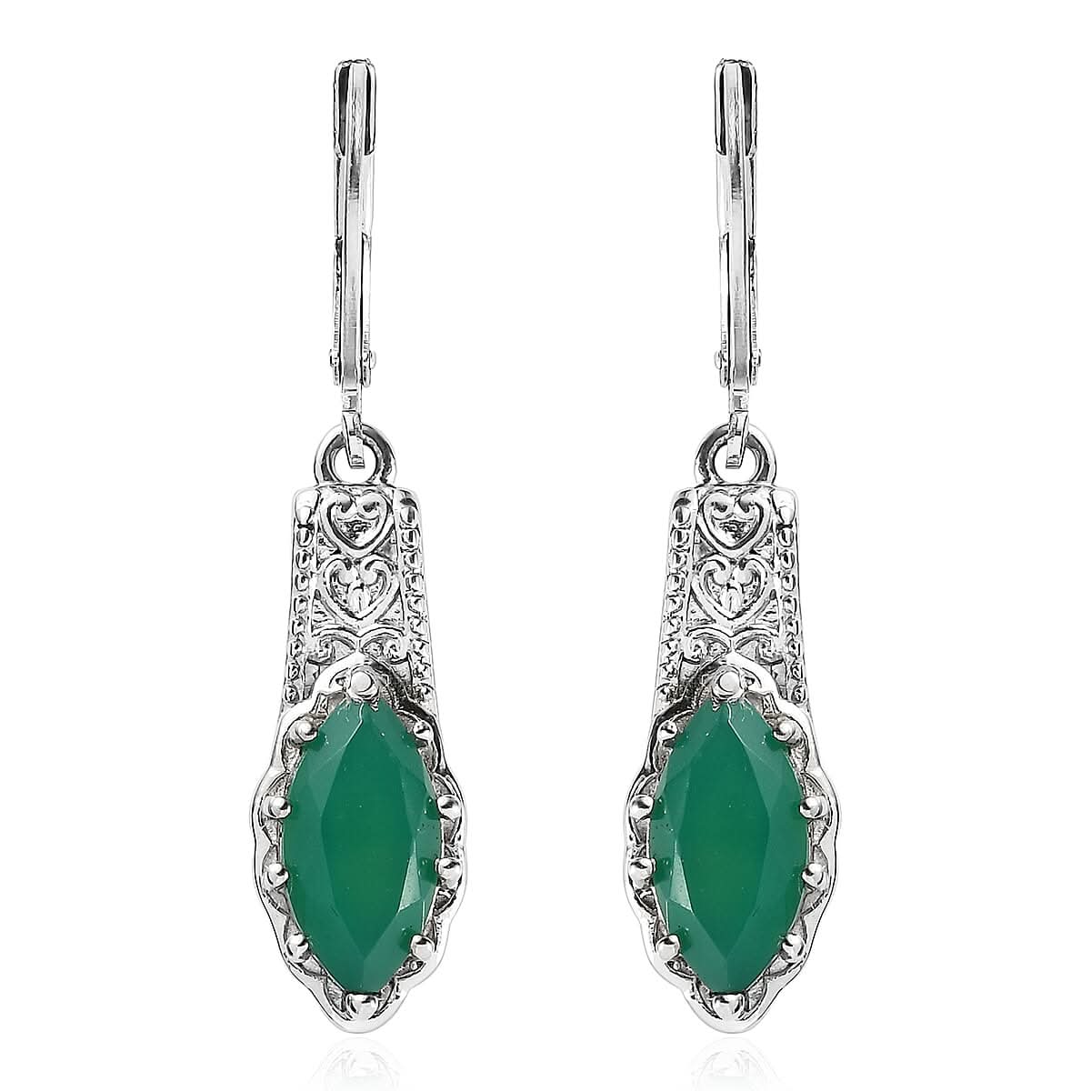 EverTrue Green Onyx 3.70 ctw Lever Back Earrings in Stainless Steel