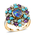 D'Joy Elysian Opal (Triplet) and Multi Gemstone 4.50 ctw Ring in 18K Vermeil Yellow Gold Over Sterling Silver (Size 10.0) - Sticky add to cart bar