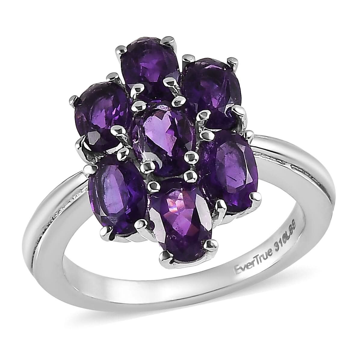 EverTrue African Amethyst 2.50 ctw Ring in Stainless Steel (Size 10.0)
