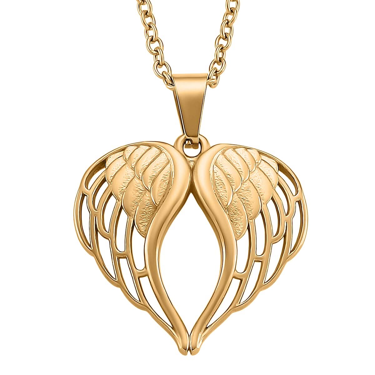 Angel Heart Pendant Necklace in ION Plated YG Stainless Steel 20-22 Inches