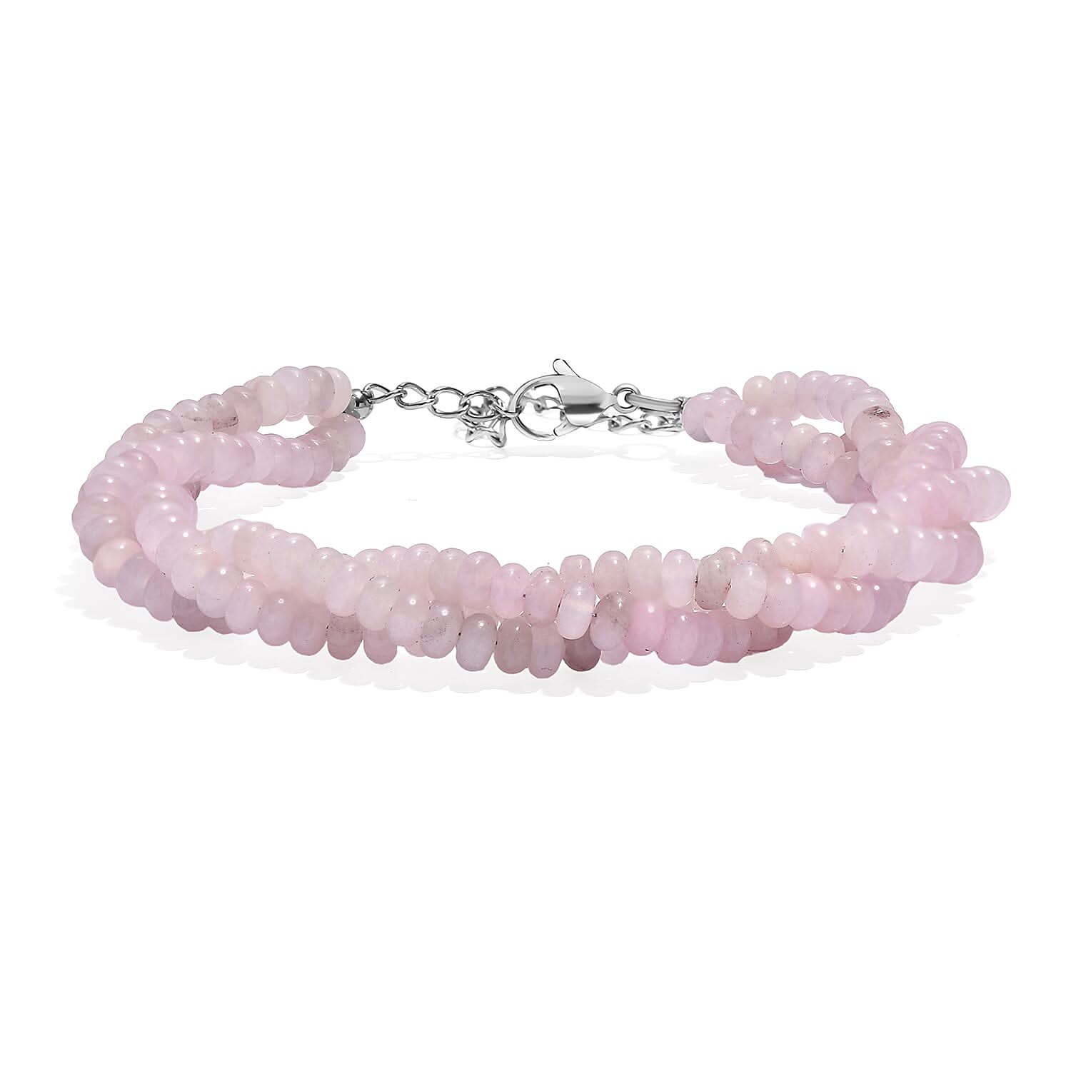 Galilea Rose Quartz 80.00 ctw Beaded 2 Row Bracelet in Stainless Steel (7.25 In)