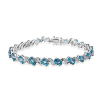 D'Joy Premium Blue Zircon, Moissanite Bracelet in Rhodium Over Sterling Silver (6.50 In) 15.50 ctw
