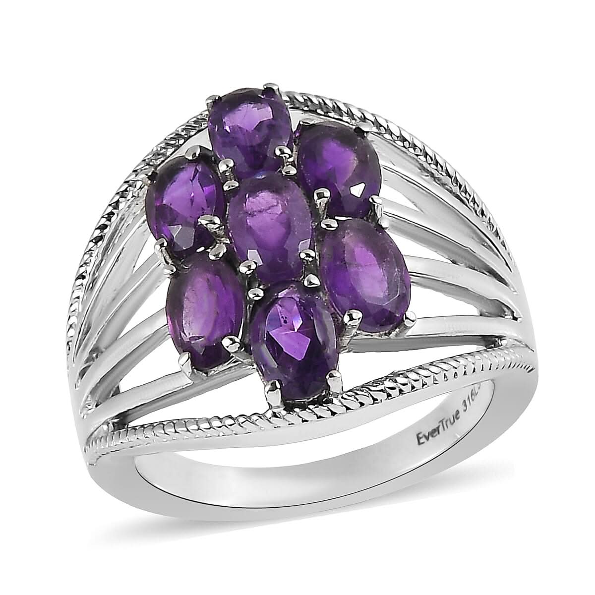 EverTrue African Amethyst 3.20 ctw Ring in Stainless Steel (Size 10.0)