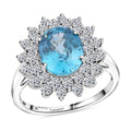 AAA Cambodian Blue Zircon and G-H SI Luxuriant Lab Grown Diamond 5.30 ctw Ring in 10K White Gold (Size 10.0) - Sticky add to cart bar