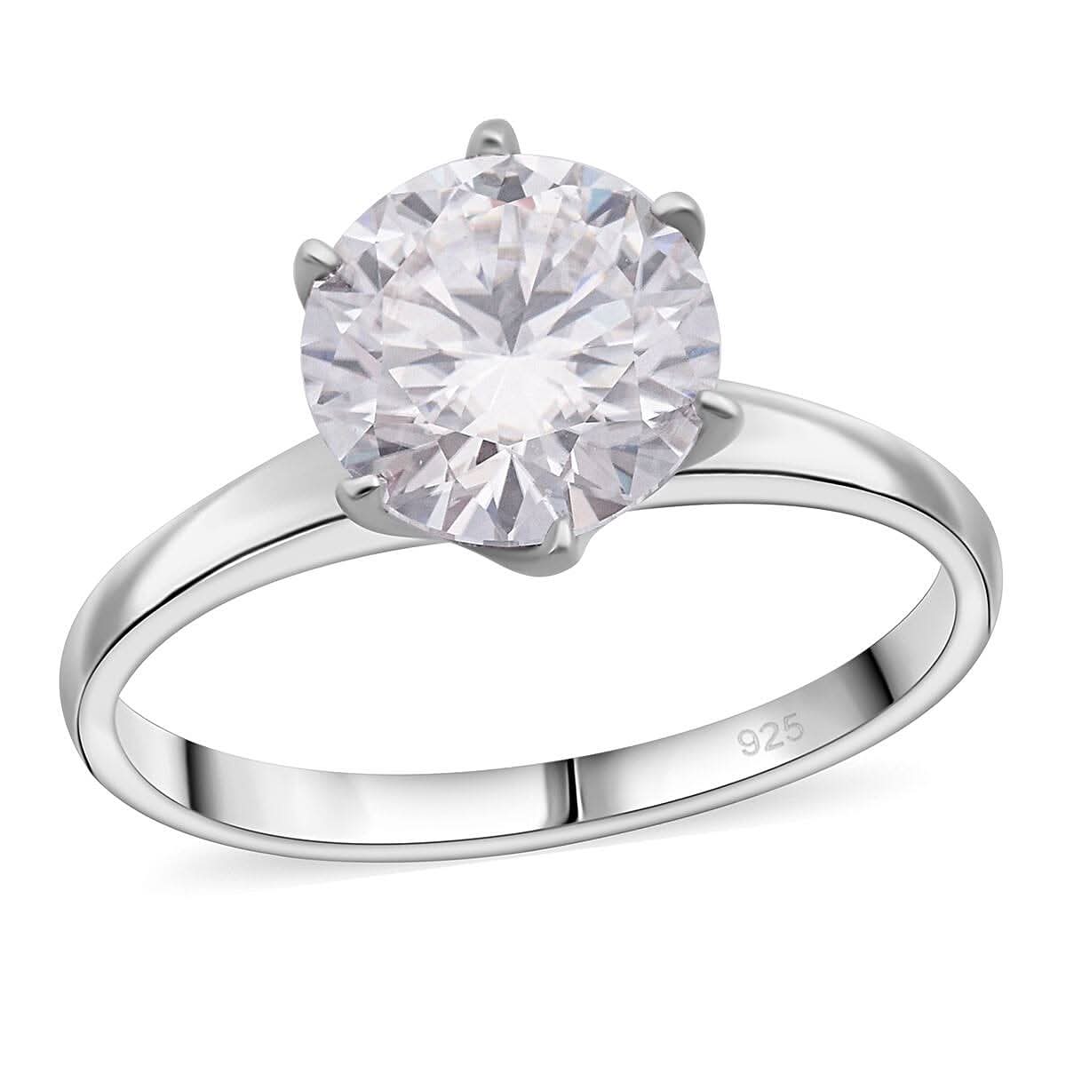 D'Joy 100 Facets Moissanite 2.15 ctw Solitaire Ring in Rhodium Over Sterling Silver (Size 10.0)