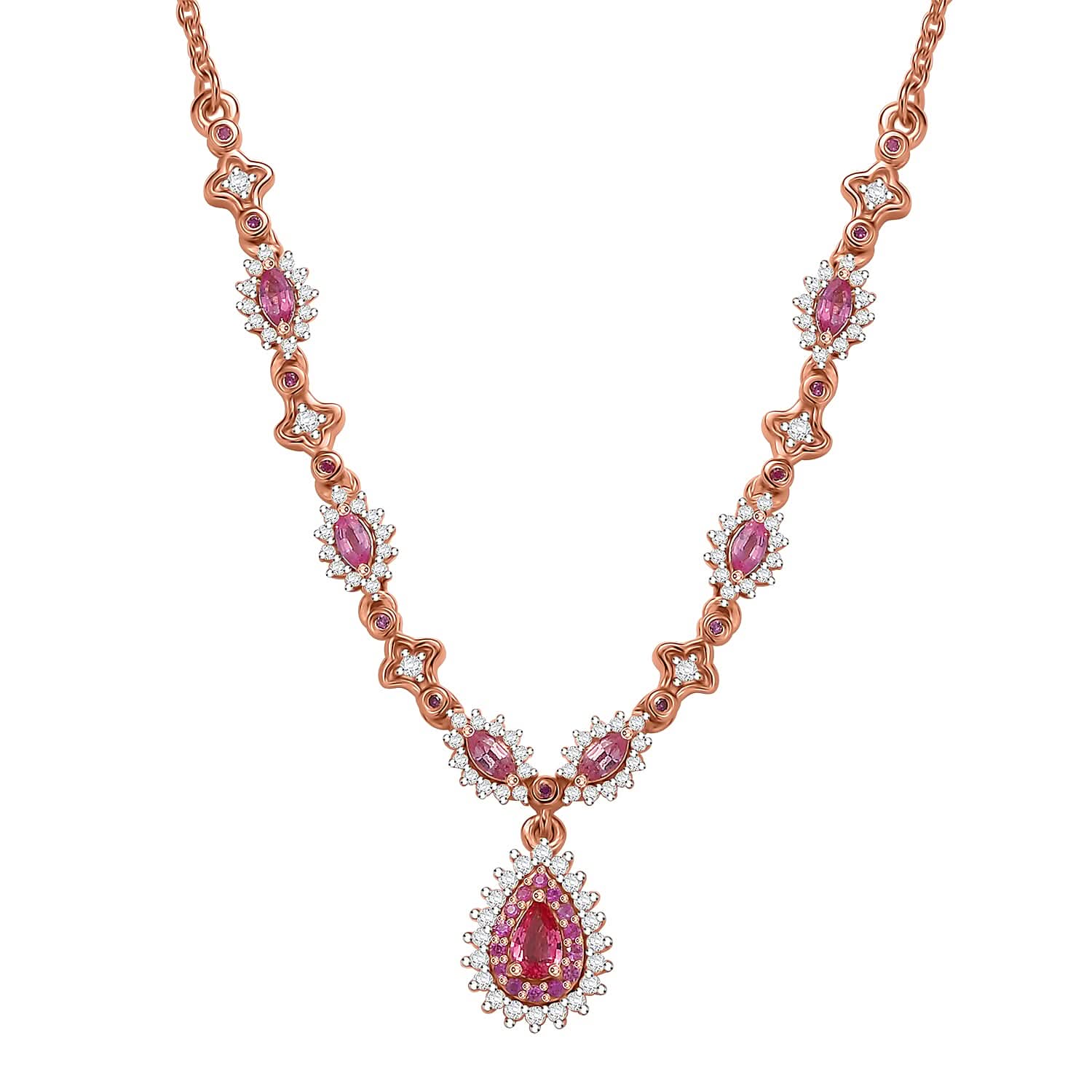 D'Joy Premium Mahenge Spinel and Multi Gemstone 1.60 ctw Royal Rose Cascade Necklace 18-20 Inches in 18K Vermeil Rose Gold Over Sterling Silver