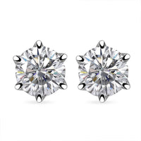 D'Joy 100 Facets Moissanite 1.90 ctw Solitaire Stud Earrings in Rhodium OverSterling Silver