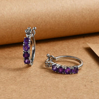 EverTrue African Amethyst Hoop Earrings in Stainless Steel 2.00 ctw