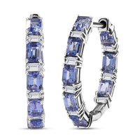 D’Joy Premium Kagem Zambian Emerald, Moissanite Hoop Earrings in Rhodium Over Sterling Silver 4.00 ctw