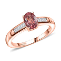D’Joy Red Apatite, Moissanite Art Deco Ring in 18K Vermeil RG Over Sterling Silver (Size 10.0) 1.00 ctw