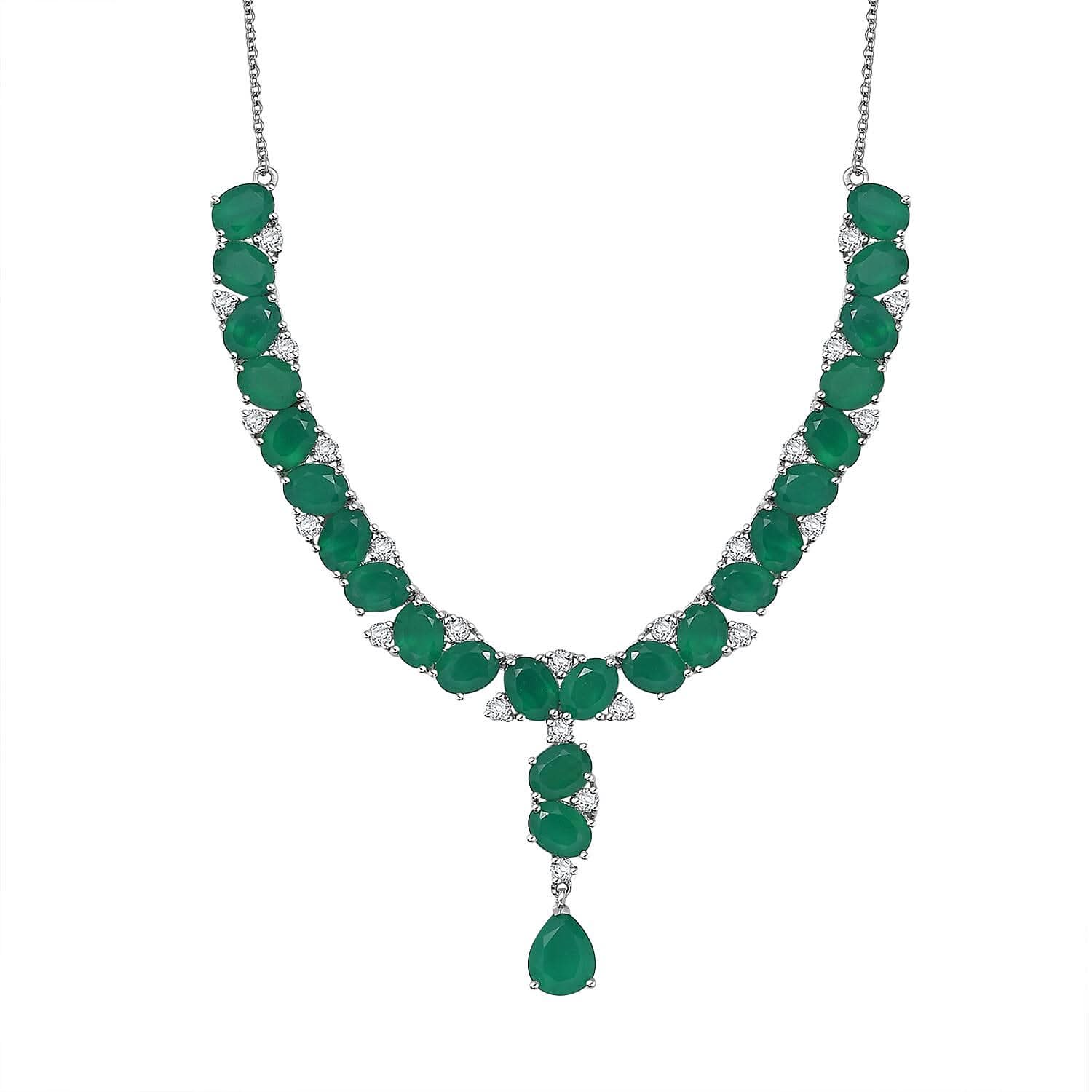 EverTrue Green Onyx and White Zircon 31.85 ctw Necklace 18 Inches Platinum Bond