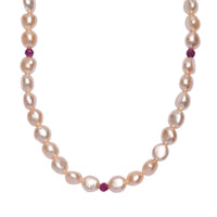 D'Joy Peach Freshwater Pearl and Ruby 2.00 ctw Necklace in 18K Vermeil Yellow Gold Over Sterling Silver 18 Inches