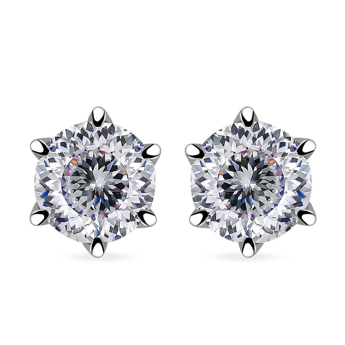 D'Joy Portuguese Cut 161 Facets Moissanite 1.90 ctw Solitaire Stud Earrings in Rhodium OverSterling Silver