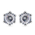 D'Joy Portuguese Cut 161 Facets Moissanite 1.90 ctw Solitaire Stud Earrings in Rhodium OverSterling Silver - Sticky add to cart bar