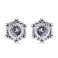 D'Joy Portuguese Cut 161 Facets Moissanite 1.90 ctw Solitaire Stud Earrings in Rhodium OverSterling Silver