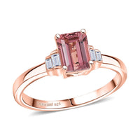 Premium Blush Tourmaline, Luxuriant Lab Grown Diamond (G-H, SI) Ring in 18K Vermeil RG Over Sterling Silver (Size 6.0) 1.25 ctw