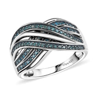 D’Joy Blue Diamond 0.50 ctw Bypass Ring in Rhodium Over Sterling Silver (Size 10.0)
