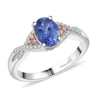 D’Joy Tanzanite, Natural Pink and White Diamond Ring in 18K Vermeil RG and Rhodium Over Sterling Silver (Size 10.0) 1.37 ctw