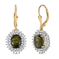 D'Joy Bohemian Moldavite and Moissanite 4.30 ctw Earrings in 18K Vermeil Yellow Gold Over Sterling Silver