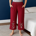 TAMSY Black Floral Embroidered Lunge Pant with Two Pockets – One Size Fits Most - Sticky add to cart bar