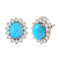 D'Joy Sleeping Beauty Turquoise, Moissanite 6.80 ctw Stud Earrings in 18K Vermeil Rose Gold Over Sterling Silver - Sticky add to cart bar