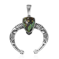 D'Joy Artisan Crafted Whispering Web Turquoise 3.70 ctw Squash Blossom Pendant without Chain in Sterling Silver